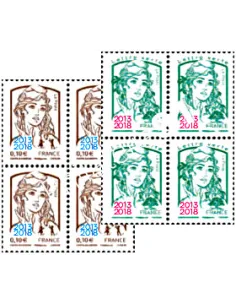 Bloc de 4 timbres 5234 et 5235 - Feuilles Marianne surchargée 2013-2018, timbres France