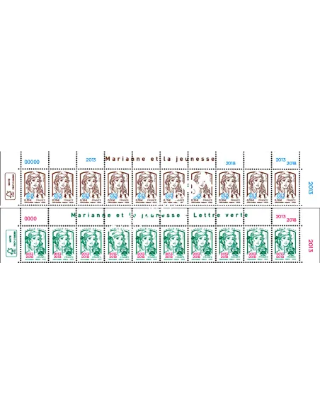 5234 et 5235, Haut de Feuille Marianne surchargée 2013-2018, timbres France