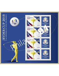 Mini feuille Ryder Cup 2018 bleue,La légende du golf, timbres France