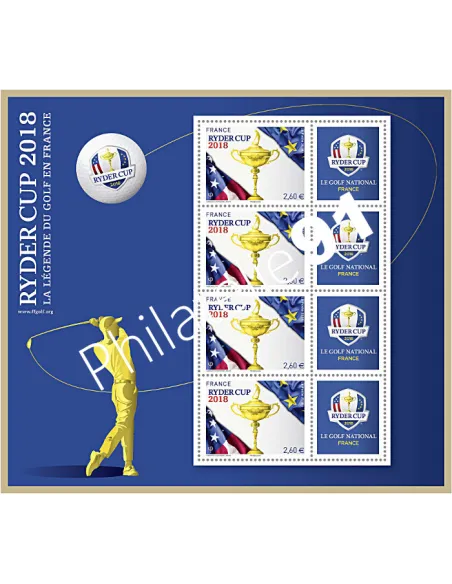 Mini feuille Ryder Cup 2018 bleue,La légende du golf, timbres France