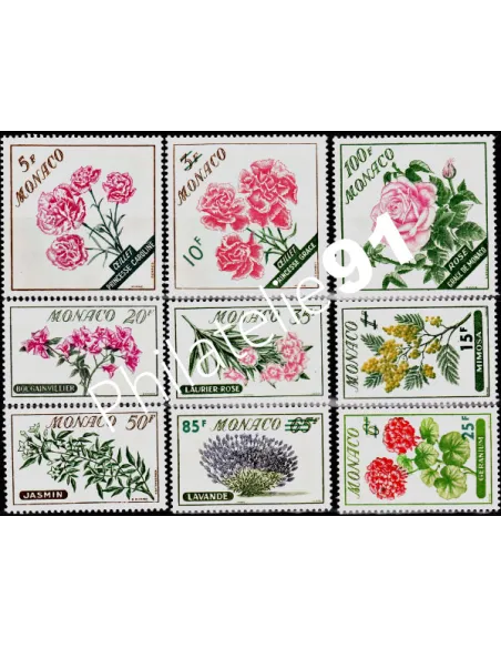 Timbres de MONACO n° 514 à 522, Fleurs, collection timbres de Monaco