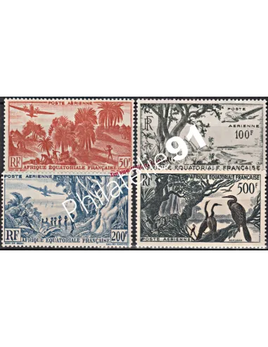 Timbres d'Afrique Équatoriale Française P.A. n° 50 à 53, Paysages et Faunes