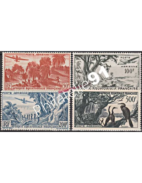 Timbres d'Afrique Équatoriale Française P.A. n° 50 à 53, Paysages et Faunes