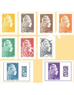 n° 5248A à 5254A, 9 valeurs de la Marianne l'engagée non dentelée, collection timbres France