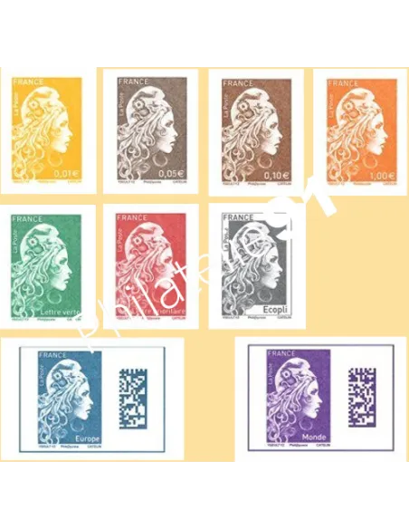 n° 5248A à 5254A, 9 valeurs de la Marianne l'engagée non dentelée, collection timbres France