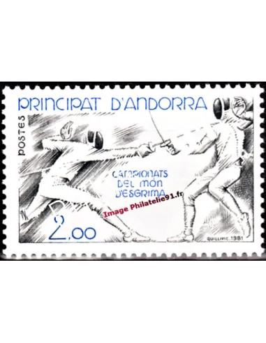 Timbre d'Andorre Français n°  296 - Thématique : Escrime