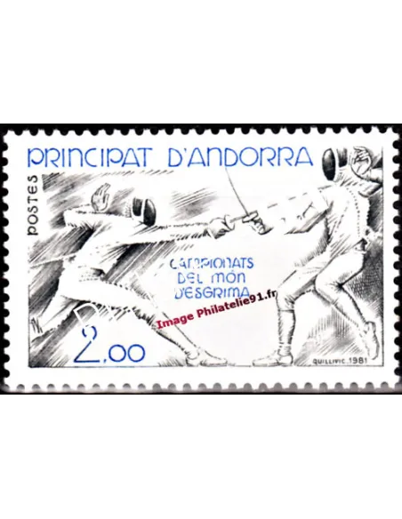 Timbre d'Andorre Français n°  296 - Thématique : Escrime