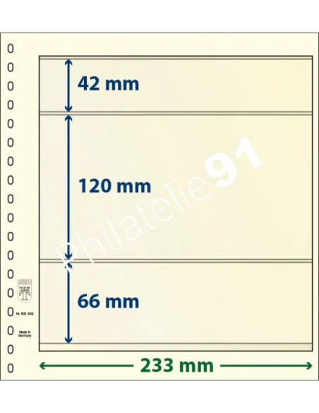LINDNER, Feuilles neutres LINDNER-T, 3 Bandes, Matériel philatélique