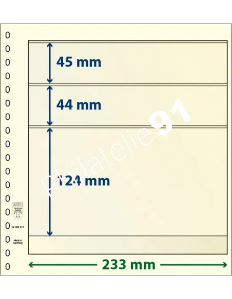 LINDNER, Feuilles neutres LINDNER-T, 3 Bandes, Matériel philatélique