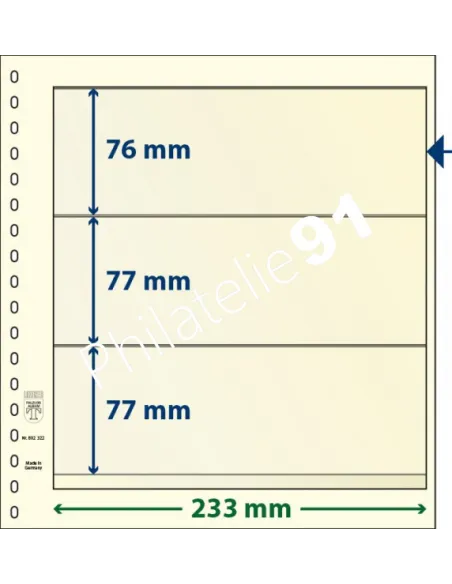 LINDNER, Feuilles neutres LINDNER-T, 3 Bandes, Matériel philatélique
