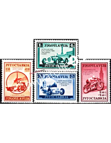 Timbres neufs de Yougoslavie n° 349 à 352 - Thématiques : voitures et Motos