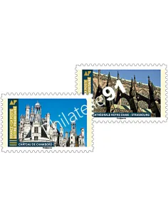 Timbres adhésifs Chambord et ND de Strasbourg, timbres France