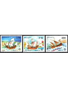 Timbre de MONACO n° 1825 à 1827 - EUROPA 1992 -Les Caravelles de la flottille de Christophe Colomb