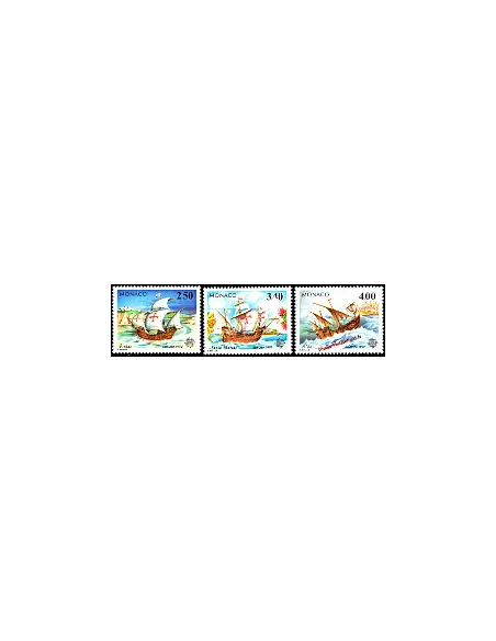 Timbre de MONACO n° 1825 à 1827 - EUROPA 1992 -Les Caravelles de la flottille de Christophe Colomb