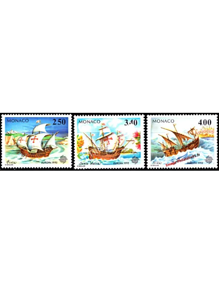Timbre de MONACO n° 1825 à 1827 - EUROPA 1992 -Les Caravelles de la flottille de Christophe Colomb