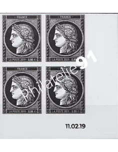Timbre  n° 5305 - Timbre Cérès, 0,88 €, issu du bloc Cérès - 170 ans du premier timbre français- Bloc de 4 en coin daté
