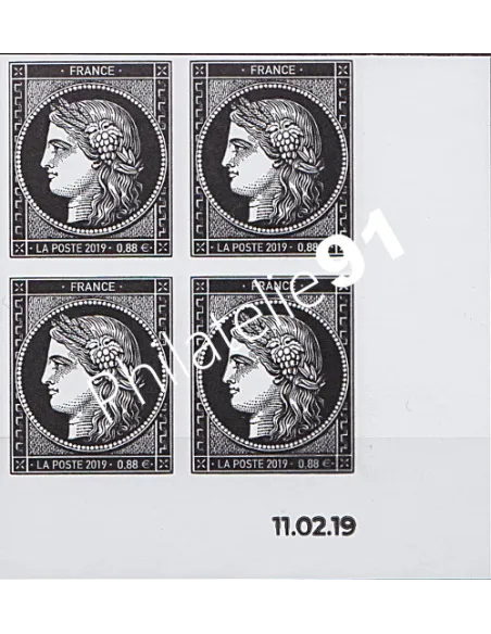 Timbre  n° 5305 - Timbre Cérès, 0,88 €, issu du bloc Cérès - 170 ans du premier timbre français- Bloc de 4 en coin daté
