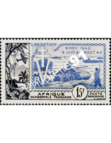 Timbre d'A-O-F, P A n° 17 timbre des colonies Francaises.