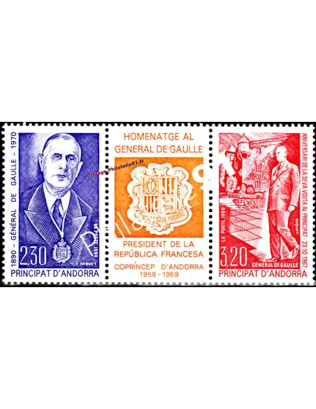 Timbres  d'Andorre Français n° 398 à 399 - Thématiques  De Gaulle