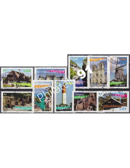 Timbre n° 3702 à 3711  oblitéré, Collection timbres France