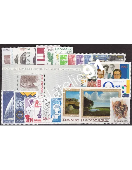 DANEMARK, année complète 1992, Collection timbre Europe