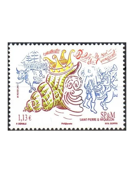 Timbre de St-Pierre et Miquelon n° 1060, carnaval, collection Dom-Tom