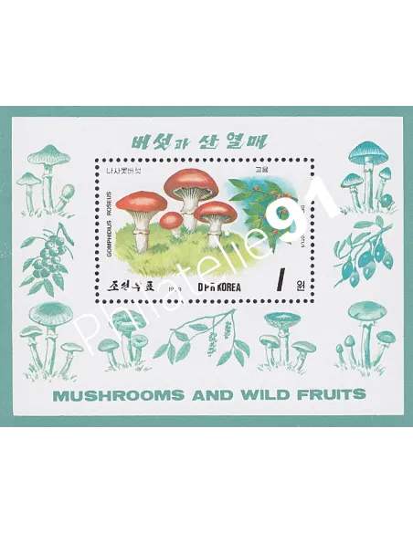Corée du Nord, Bloc timbres champignons,collection timbres Thématiques