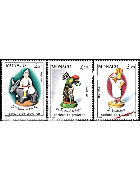 Série complète de Timbres de MONACO n° 1743 à 1745 - Noël - Santons de Provence