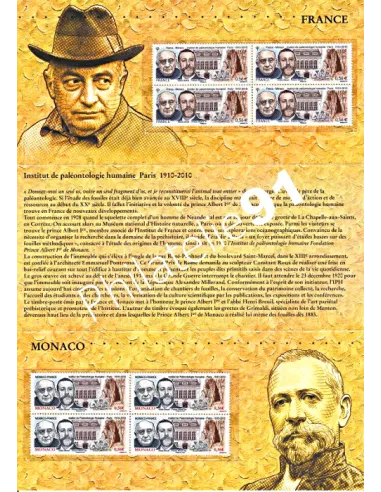 Pochette Émission commune P4456, France-Monaco,.Abbé Henri Breuil et prince Albert 1er de Monaco, collection timbres de France