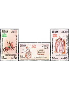 Timbres neufs du Soudan n° 162 à 164. sur le thème des monuments de Nubie.