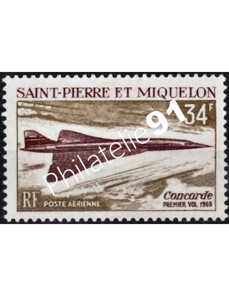 Timbre de ST PIERRE ET MIQUELON PA n° 43, Concorde, collection Dom-Tom