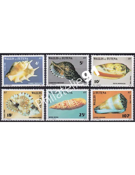 WALLIS ET FUTUNA, n° 337 à 342, coquillages, collection timbres Dom-Tom