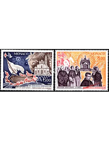 Timbres de MONACO n° 1842 - 1843 - Croix-Rouge monégasque. Vie de Sainte Dévôte (VI)