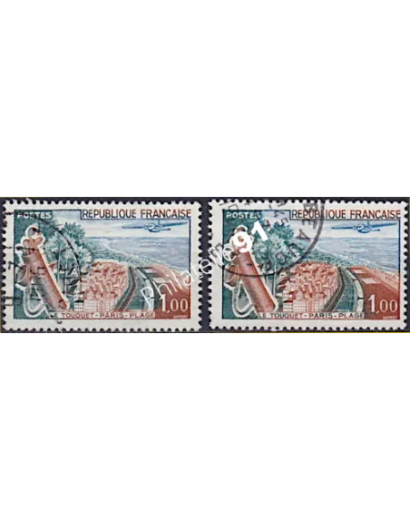 Variété sur timbre n° 1355, oblitéré, collection timbres France