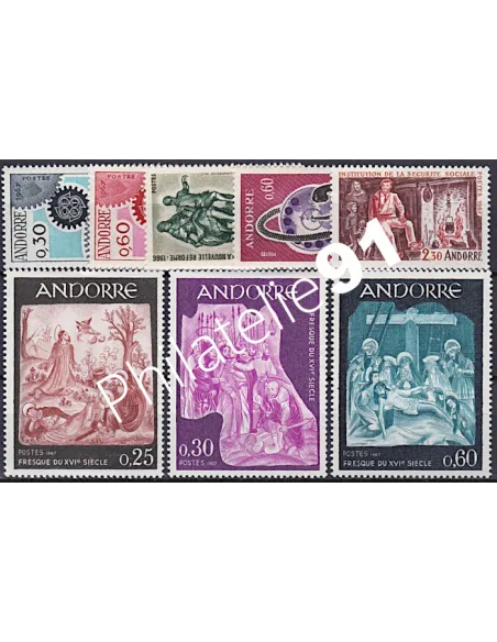 Année Compléte 1967, collection timbres Andorre