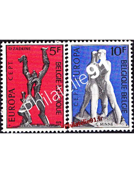 Timbres de BELGIQUE n° 1707 à 1708 - EUROPA 1974 - Sculptures