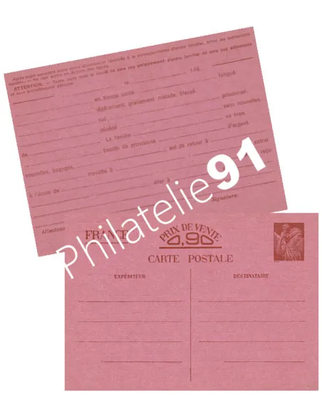Entier Postal SANS VALEUR-CP1, collection entier France