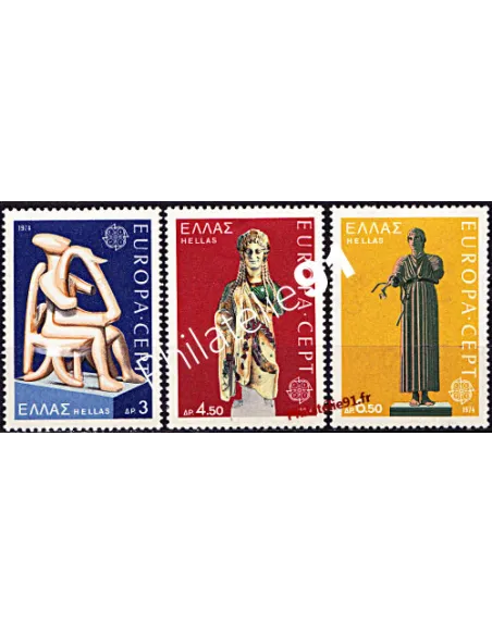 Timbres de GRECE n° 1144 à 1146 - EUROPA 1974 - Sculptures