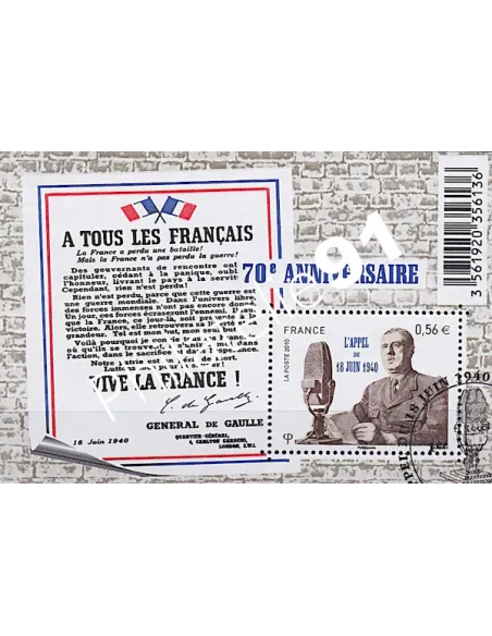Feuille n° 4493, Feuille Appel du 18 juin, Collection timbres France