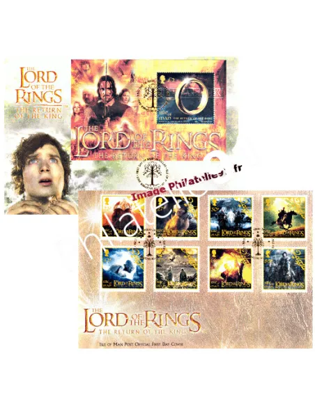 Timbres d'Ile de Man.2 enveloppes 1er Jour Le seigneur des anneaux.Thématique : cinéma.