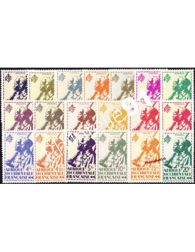 Timbres d'A.O.F. n° 4 à 22, tirailleur, timbres des colonies françaises