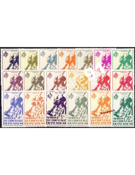 Timbres d'A.O.F. n° 4 à 22, tirailleur, timbres des colonies françaises