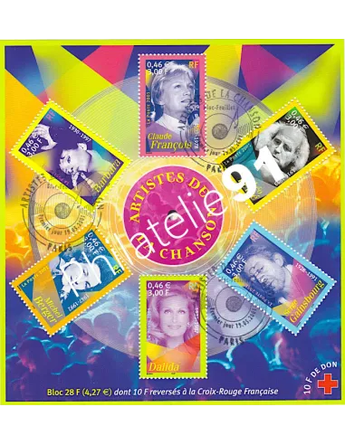 bloc n° 40 oblitéré, bloc de France. Artistes de la chanson