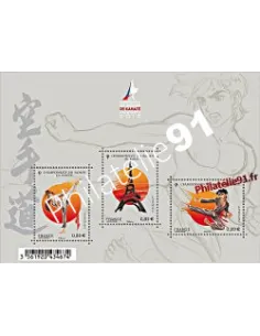 Bloc de 3 timbres Championnats du monde de Karaté à Paris