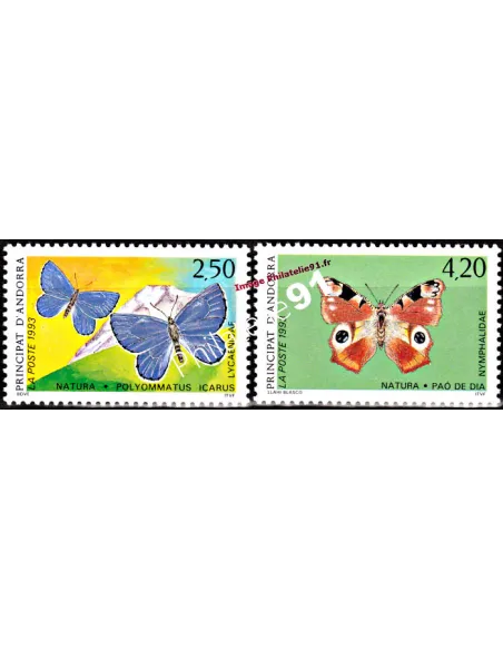 Timbres  d'Andorre Français n° 432 à 433 - Thématique PAPILLONS