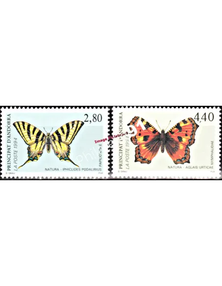 Timbres  d'Andorre Français n° 451 à 452 - Thématique PAPILLONS