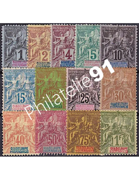 Guadeloupe n° 27 à 39, Collection timbres Colonies fraçaises