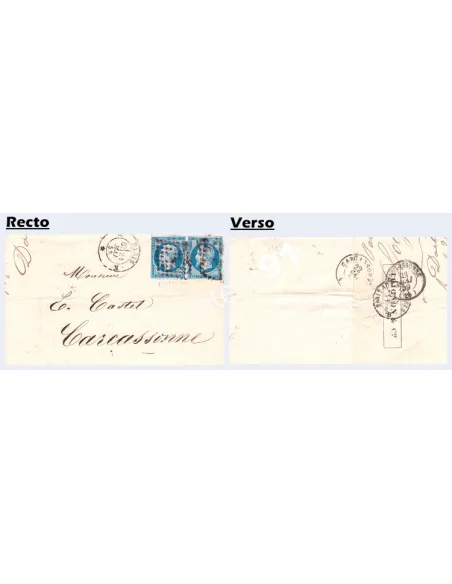 Timbre n° 14A sur lettre pour Carcassonne, Ambulant rare,lettre France