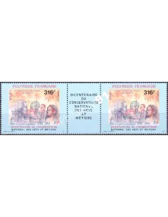 POLYNESIE n°  456A, Paire avec vignette, Collection timbres Dom-Tom