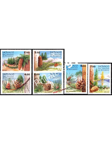Timbres de MONACO n° 1799 à 1804 - Conifères du Parc du Mercantour. Thématique : flore